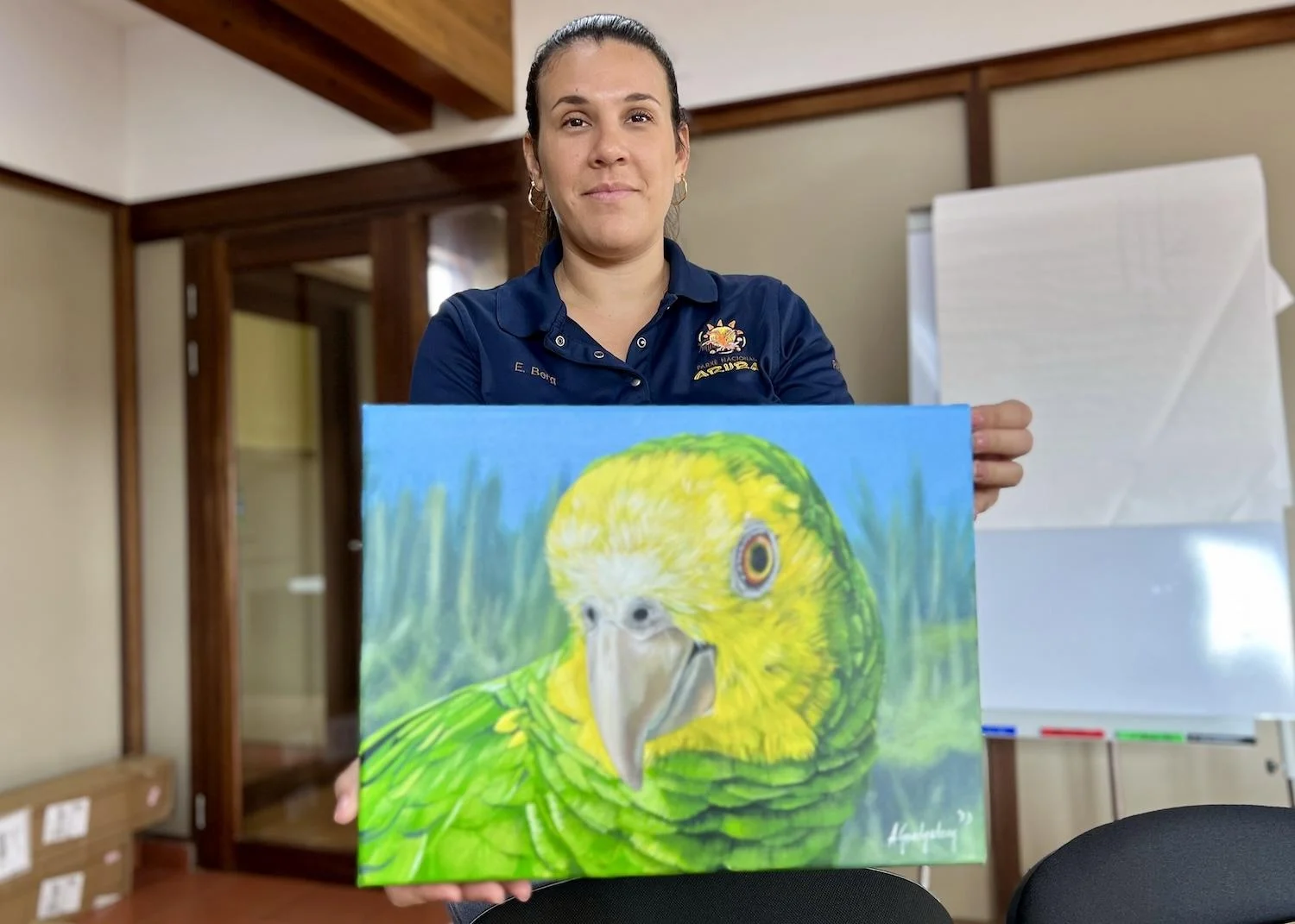 aruba-edeline_berg_the_communications_and_marketing_manger_for_fundacion_parke_nacional_aruba_and_armando_goedgedrag_painting_credit_jennifer_bain